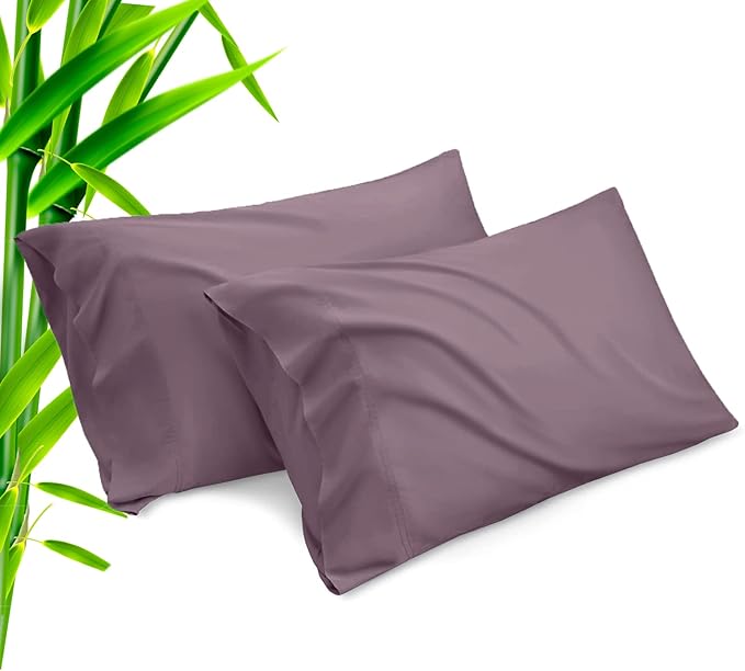 Pillow Cases Standard Size 2 Pack, Bamboo Rayon Cooling Pillowcases with Envelope Closure, Cool Breathable Pillow Case for Hot Sleepers & Night Sweats, 20x26 inches, Greish Purple