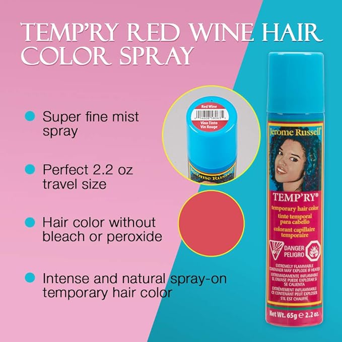 Jerome Russell Temp'ry Spray-on Red Wine Hair Color, 2.2oz x 3 pack