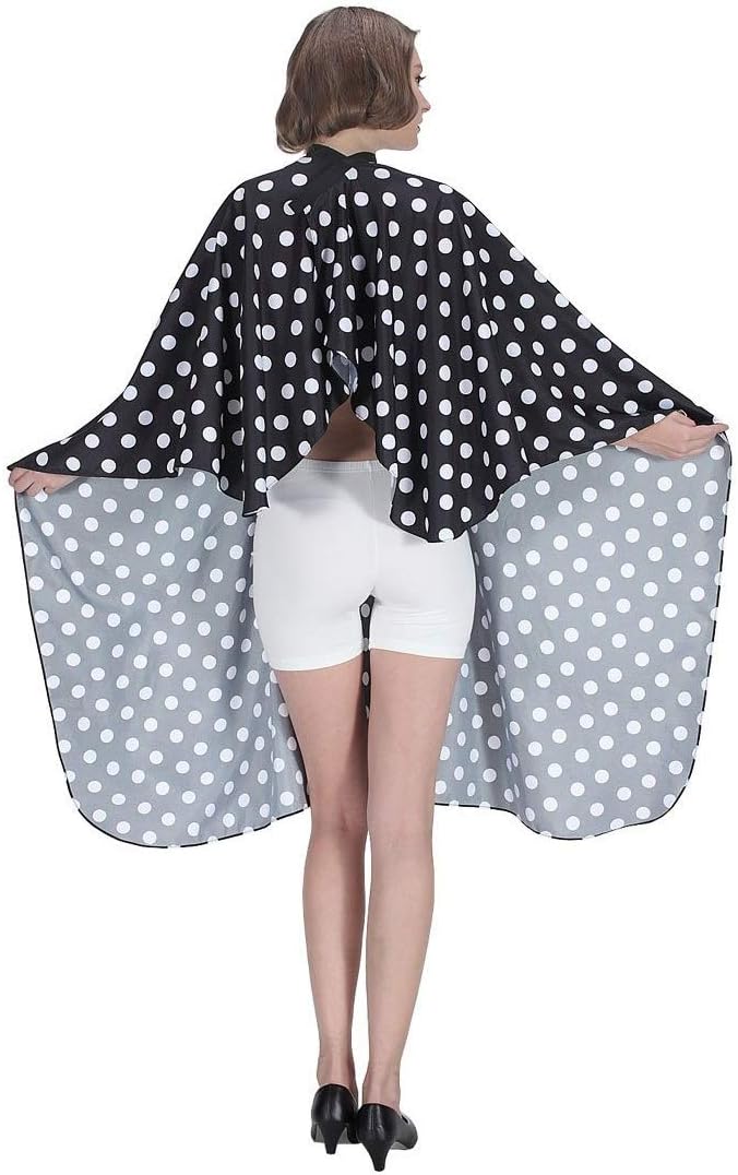 Professional Salon Cape - Polyester Hair Cutting Cape, 54"x62", Black and White Dots