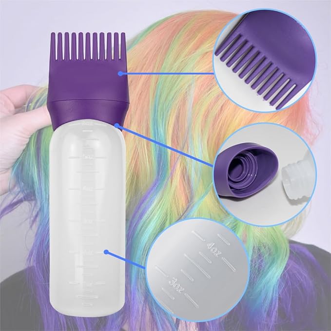 4 Pack Root Comb Applicator Bottle, Hair Oil Comb Applicator for Hair Dye, Shampoos, Salons (Purple+Red)