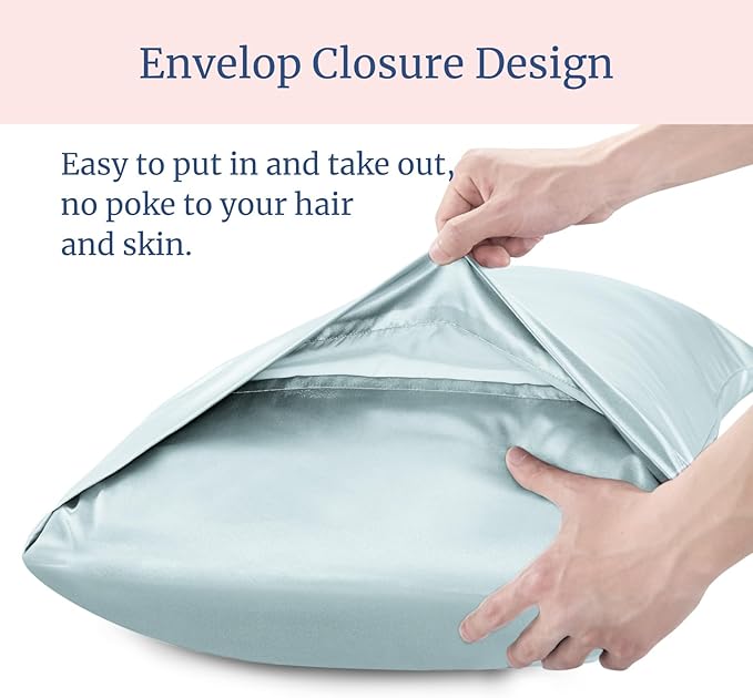 BEDELITE Satin Pillowcase for Hair and Skin, Super Soft Similar to Silk Pillow Cases 4 Pack with Envelope Closure, Cooling Pillowcases for Women Men (20"x40" King Size, Stone Blue)