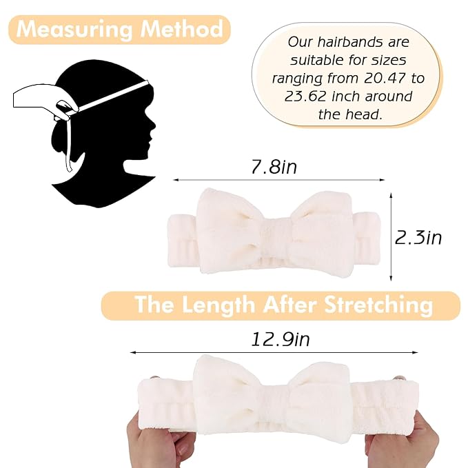 Zkptops 6Pcs Spa Headband for Washing Face Wristbands Set Women Bubble Skincare Makeup Sponge Terry Cloth Padded Puffy Headband Bow Tie Hairband Cute Non Slip Thick Hair Accessory Gifts (Brown)