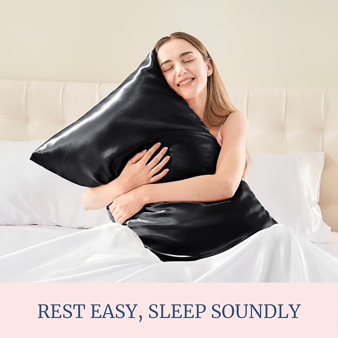 BEDELITE Satin Pillowcase for Hair and Skin, Super Soft and Cooling Similar to Silk Pillow Cases 2 Pack with Envelope Closure, Gift for Women Men(20"x36" King Size, Black)