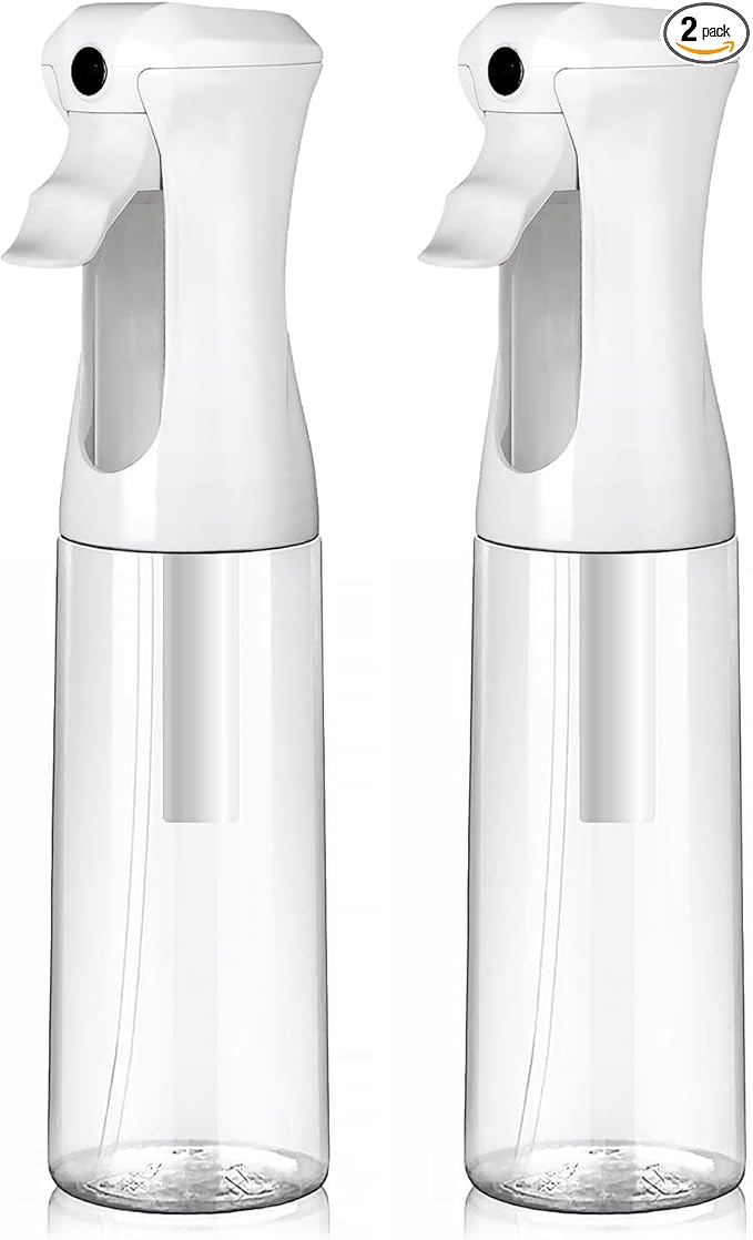 VIGOR PATH Continuous Spray Bottle for Hair – Fine Mist Mister for Hairstyling, Cleaning, Plants, Pets, Barbers, Salons, and Essential Oil Applications (300ml/10 oz) Clear 2 Pack