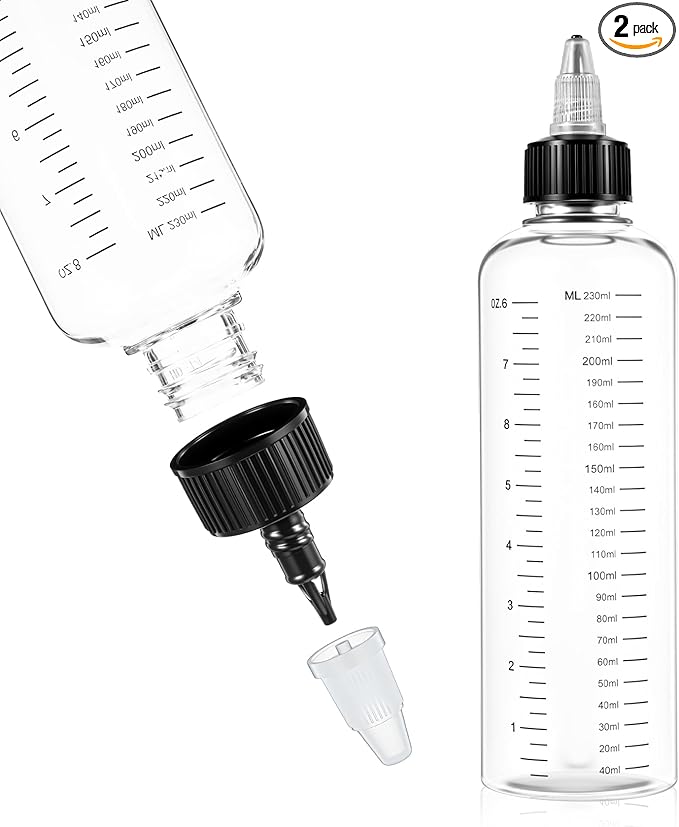 2 Pack Hair Dye Applicator Bottle, Hair Dye Bottle Applicator 8.5oz with Graduated Scale & Twist-On Cap, Plastic Applicators for Root Touch-Up, Salon & Home Use, Clear