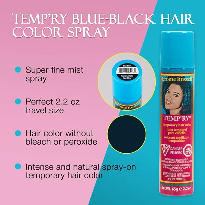 Jerome Russell Temp'ry Spray-on Blue-Black Hair Color, 2.2oz x 3 pack