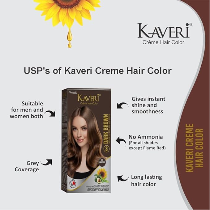 Creme Hair Color Permanent Hair Dye Color - With Improved Creme Formula for Gray Coverage Ammonia Free Hair Color Dye for Rich Bright Long lasting (Dark Brown, 3.04 Fl Oz) - Pack Of 2