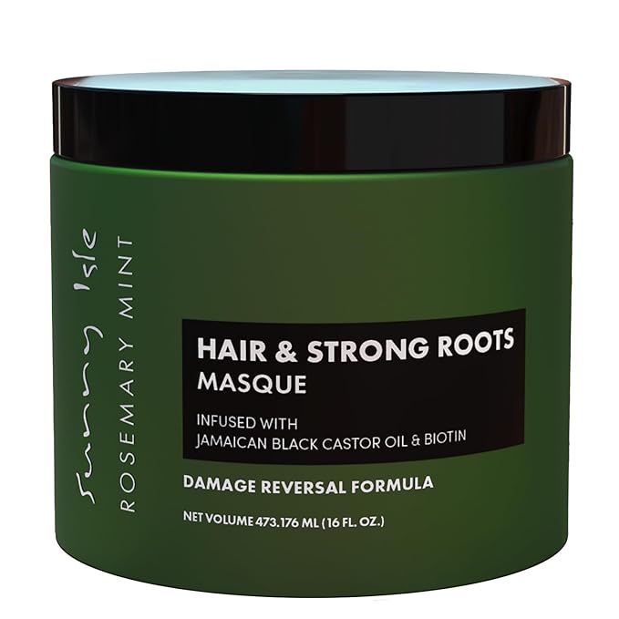 Sunny Isle Rosemary Mint Hair and Strong Roots Masque 16oz | Infused with Biotin and Jamaican Black Castor Oil | Double Growth Formula