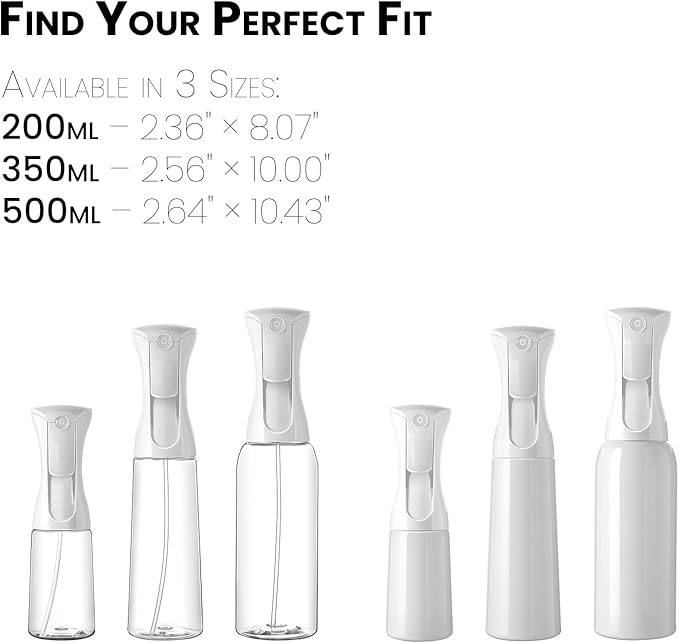 Mistifi Continuous Mist Spray Bottle – Ultra Fine Refillable Water Mister for Hair, Plants, Cleaning, Skincare, Salon & Home Use –(350ml 1Pc, White bottle)