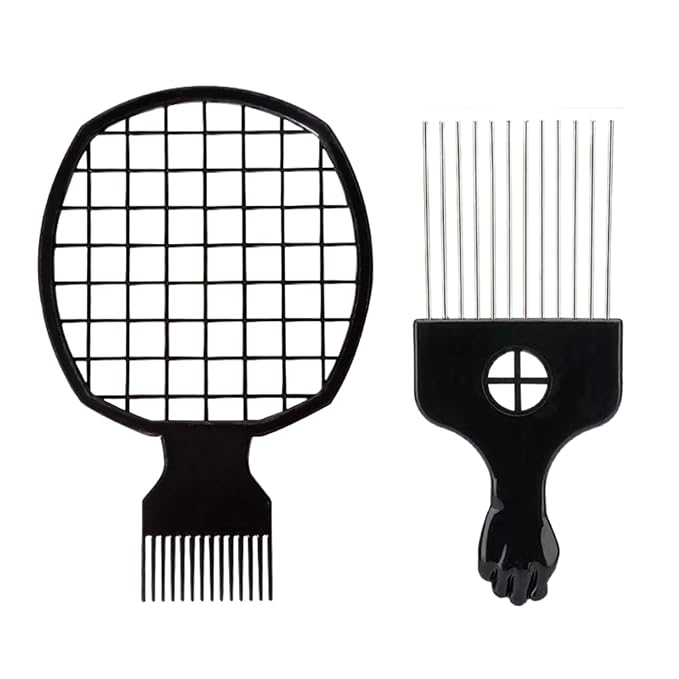 Upgraded Hair Twist Comb Hair Sponge Brush and Metal Afro Hair Pick Comb Set for Black Men Women Curls, 2 In 1 Afro Hair Coil Pick Combs Curl Brush (2 Pcs)