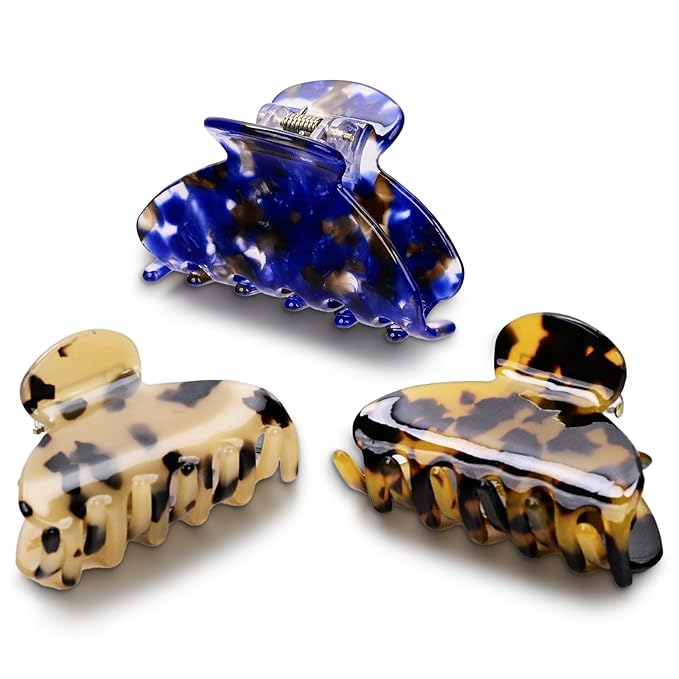 3 Pack Women's Hair Clips Set - Vintage Tortoise & Leopard Print Non-Slip Claw Clips, Celluloid Jaw Clamps for Medium Hair Hair Accessories Gift for Women