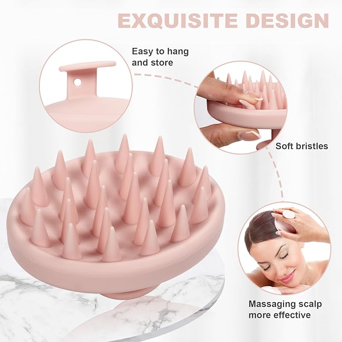 Silicone Scalp Massager, Scalp Scrubber for Hair Growth with Soft Bristles, Scalp Exfoliator Brush Dandruff Removal Shampoo Brush for Wet Dry Scalp Care (Light Pink)