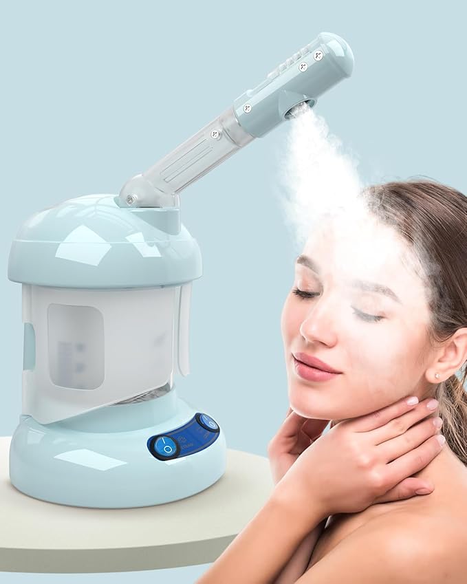 Kingsteam Tabletop Facial Steamer - Ozone Steamer with 360° Rotatable Arm - Professional Nano Ionic Facial Steamer for Deep Cleaning - Portable for Personal Care Use at Home or Salon, Blue