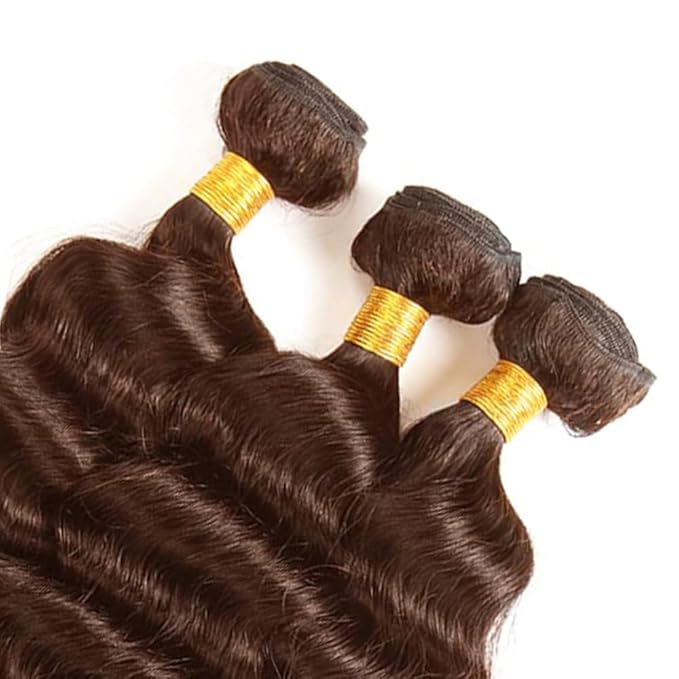 Chocolate Brown Deep Wave Bundles Human Hair Color 4 Bundles 26 28 30 Inch Niegmeag Double Weft Color 4 Deep Wave Bundle Brazilian Virgin Remy Hair Extensions