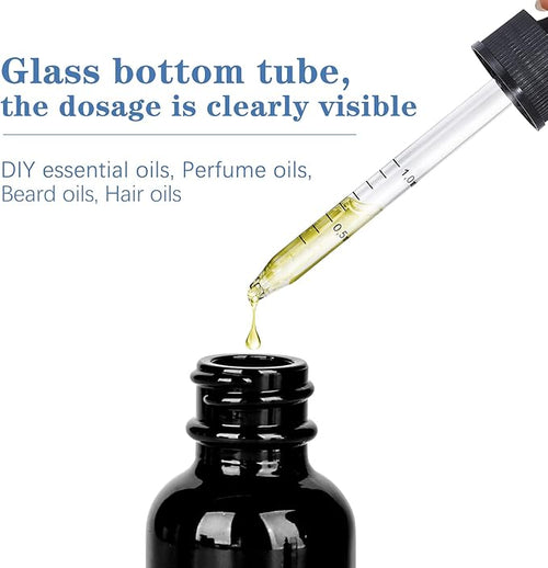 1 oz UV Resistant Dropper Bottle 24 Pack Black Glass Boston Bottles 30ml with Eye Droppers Black Caps for Essential Oils, Perfume, Leak Proof Travel Bottles for Liquids