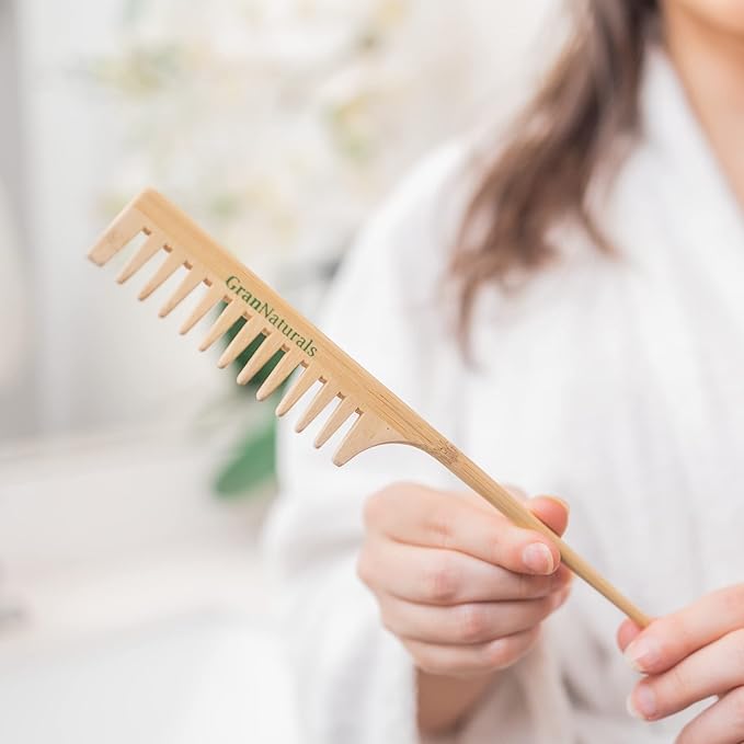 GranNaturals Wide Tooth Wooden Rat Tail Comb - Hair Tool for Teasing Strands & Post Styling - Peach Rattail Wood Pick Handle for Sectioning & Parting - Perfect for Professional & Personal Use