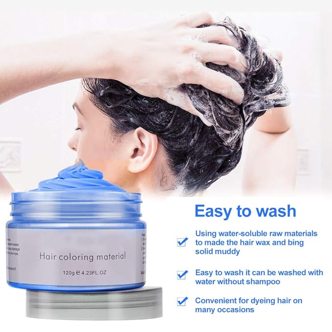 YHMWAX Temporary Colorful Hair Styling Pomades - Disposable Natural Strong Hold Gel for Party, Cosplay, Masquerade (Blue)