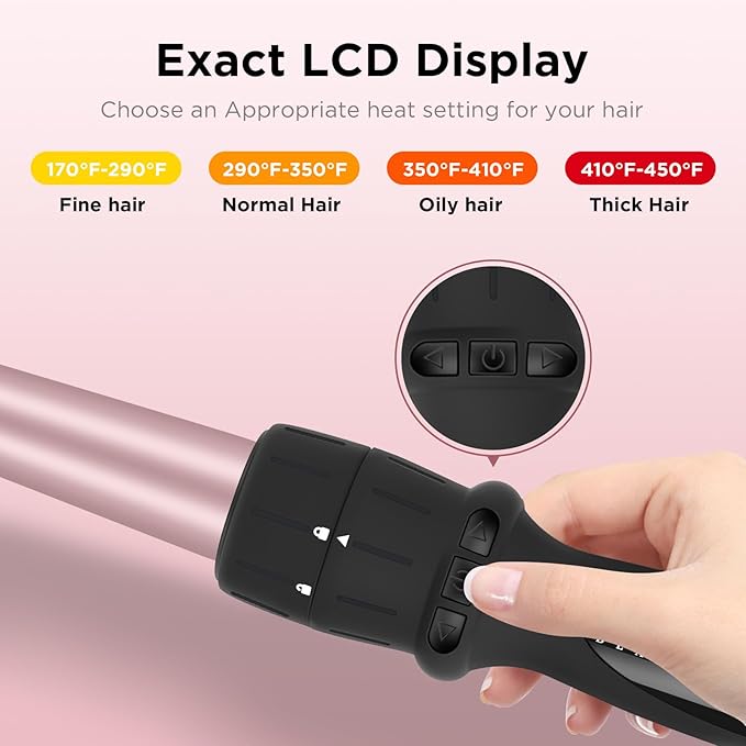 Curling Iron with Clamp PARWIN PRO BEAUTY 7 in 1 Curling Wand Set 0.5 to 1.5 Inch Interchangeable Barrels Adjustable Temp. Negative Ionic, Travel Dual Voltage 60mins Auto Shut Off, Rose Pink