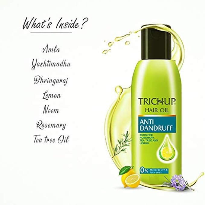 TRICHUP Anti-Dandruff Hair Oil with Tea Tree & Neem | Herbal Scalp Oil for Flaky, Itchy Scalp Relief | Ayurvedic Scalp Care | Deep Nourishment for hair care | Non-Greasy - 3.38 fl oz (Pack of 2)