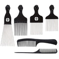 COOKOO 6 Pack Mixed Metal Afro Hair Pick Hair Comb for Women and Men for Thick Natural Curly Hair Detangle Wig Anti Static Styling Comb Pick
