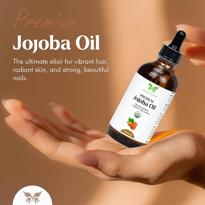 USDA Certified Organic Jojoba Oil (4 Oz) 100% Pure Natural, Chemical-Free, Hexane-Free, Hair Growth, Scalp Care, Skin Hydration, Nails Natural Beauty Enhancement, Anti-Aging