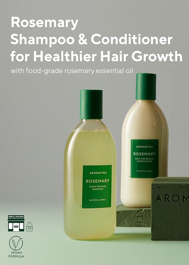 AROMATICA Rosemary Scalp Scaling Shampoo and Conditioner Set 13.53 fl.oz each – Vegan Korean Hair Care Gift Set for Woman with Rosemary Oil. Sulfate Free Shampoo Conditioner For Hair Growth