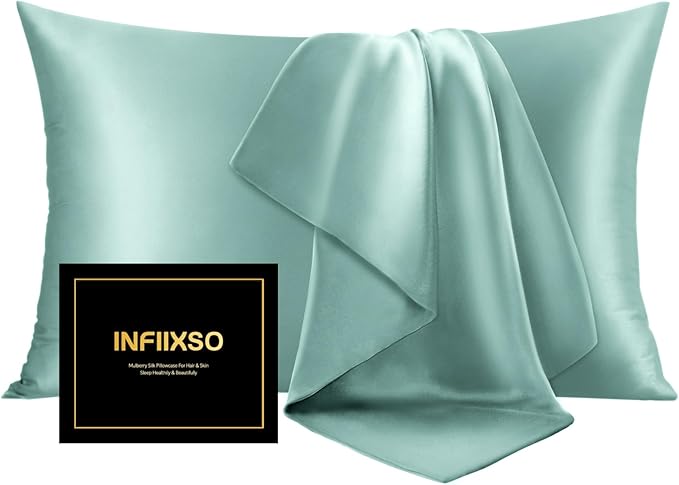 INFIIXSO Mulberry Silk Pillow Cases King Size Set of 2, Silk Pillowcase with Hidden Zipper 20"x36", Extraordinary Smooth and Soft Pillow Case for Hair and Skin(ICY Morn, 2 Pack)
