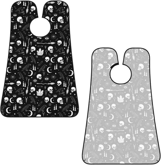 Waterproof Beard Grooming Bib, Gothic Trippy Moon Skull Dark Black Cat Witch Magic Spirit Board Shave Bib, Non-Stick Hair Catcher for Shaving Trimming, Apron Essential for Men Dad