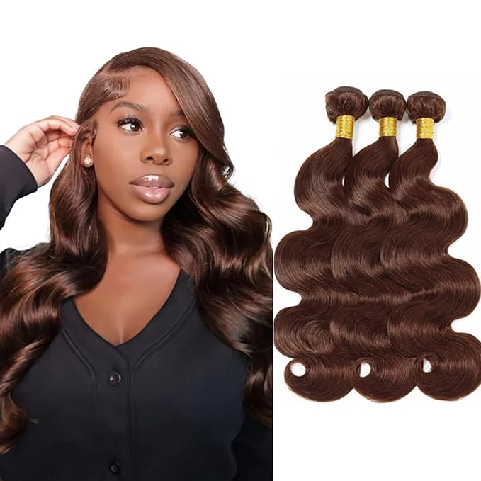 Brown Human Hair Bundles Dark Brown Body Wave Bundles 26 28 30 Inch Niegmeag Virgin Soft and Silky Remy Hair Extensions Double Weft Color 4 Body Wave Bundle Hair Weave