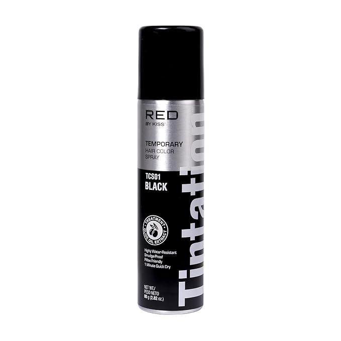 Red by Kiss Tintation Temporary Hair Color Spray, Instant Gray Root Touch Up Coverage, Water-Resistant & Smudge-Proof, Easy Wash Out, Barber & Hairline Touch-Up, Quick-Dry (Black, 2.82 oz)
