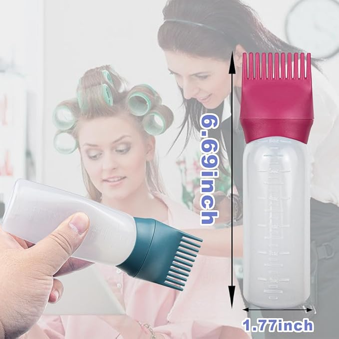 ELANE 4 Pack Root Comb Applicator Bottle, Hair Oiling Applicator for Hair Dye, Shampoos, Salons (Red+Green)
