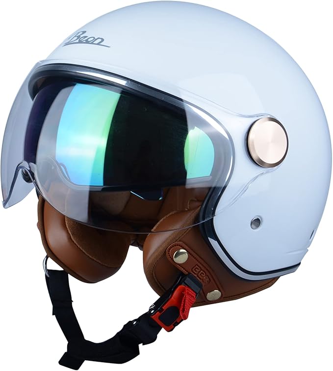 Open Face Motorcycle Helmet for Adults, DOT Approved,3/4 Retro Vespa Helmet, Dual Visors Men's and Women's Motorbike Casco for Moped Cruiser Bobber and Chopper