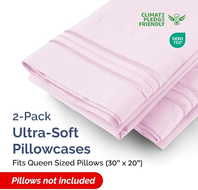 Queen Pillow Cases Set of 2 - Ultra Soft Hotel Quality Pillowcase Covers - Comfy, Cozy & Wrinkle Free - Shrinkage, Stain and Fade Resistant - Machine Washable Pillow Protectors - 2 Piece Set - Pink