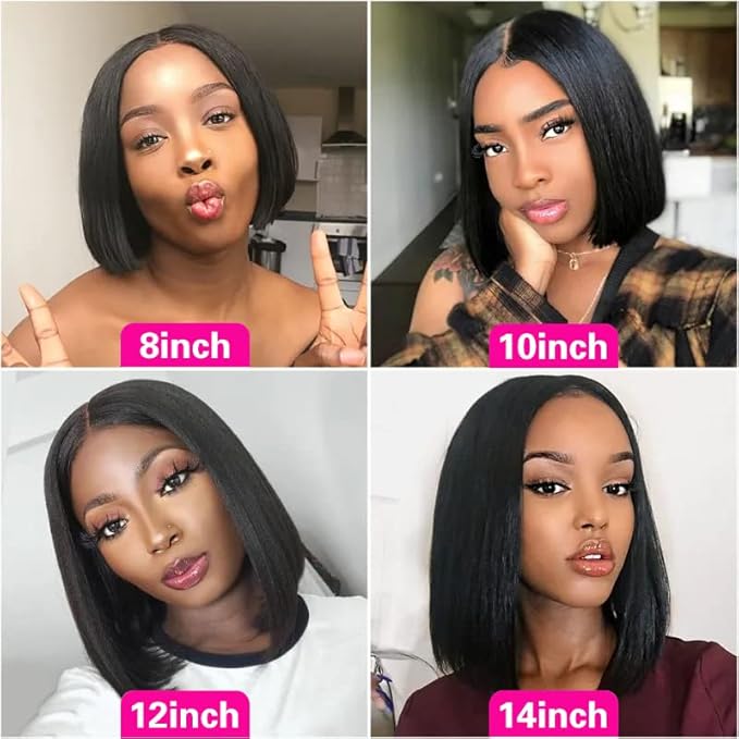Bob Wig Human Hair 13x4 Lace Front Wigs Human Hair Pre Plucked with Baby Hair 180% Density Short Bob Wigs for Women Straight Bob Frontal Wigs for Women Natural Black (12inch,Short Wigs)