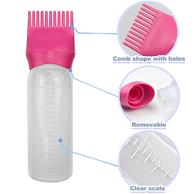 ELANE 4 Pack Hair Oiler Comb Bottle,Root Comb Applicator Bottle for Hair Oil Scalp Hair Oiling Applicator(Purple+Red)