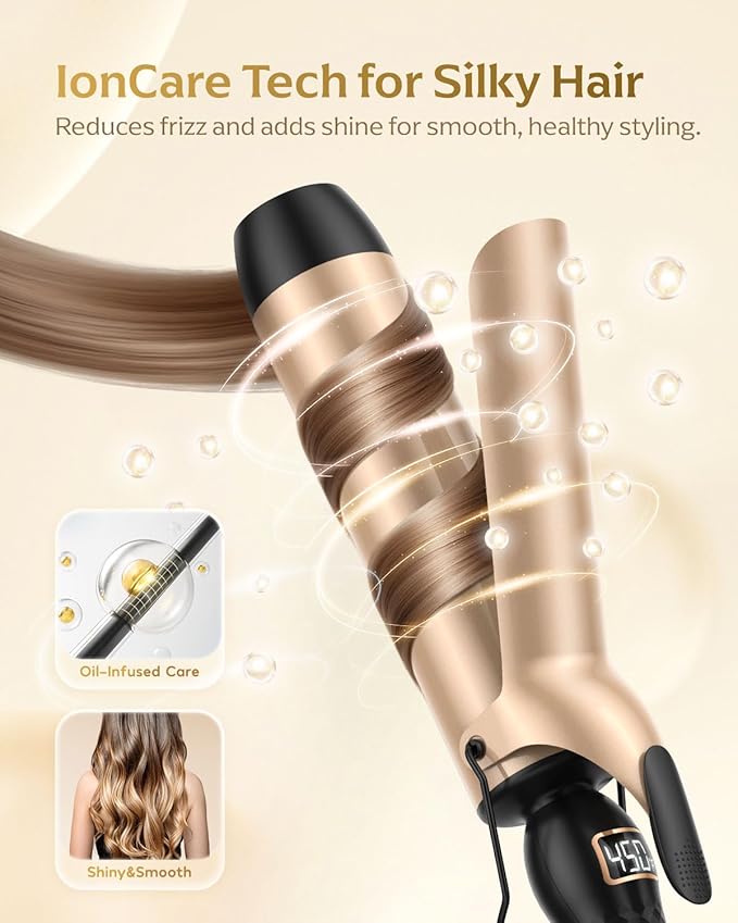 Professional Curling Iron 2 Inch, Large Barrel Curling Wand for Long Hair, MCH Heating with 12 Temperature, Dual Voltage, Black