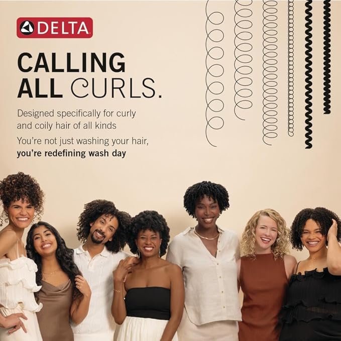 Delta VersaCurl Detangling Handheld Shower Head Tool for Curly Hair with 3 Curl Defining Brush Inserts Included, Detangler Brush Hand Shower with Hose, Chrome 74B430