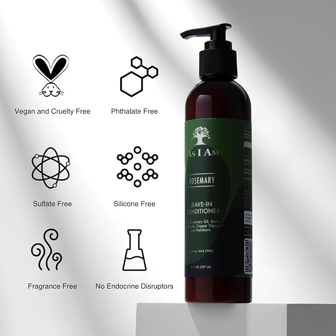 As I Am Rosemary Leave-In Conditioner 8 Fl Oz (237 ml) - with Biotin & Saw Palmetto
