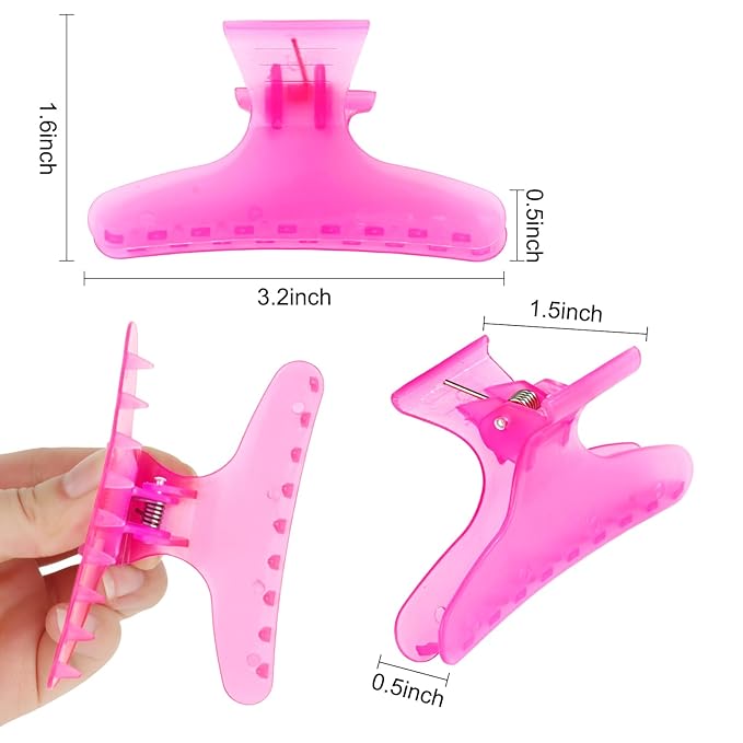 Ondder Pink Butterfly Hair Claw Clips for Styling and Sectioning - Makeup Hair Clamp Clips for Women and Girls