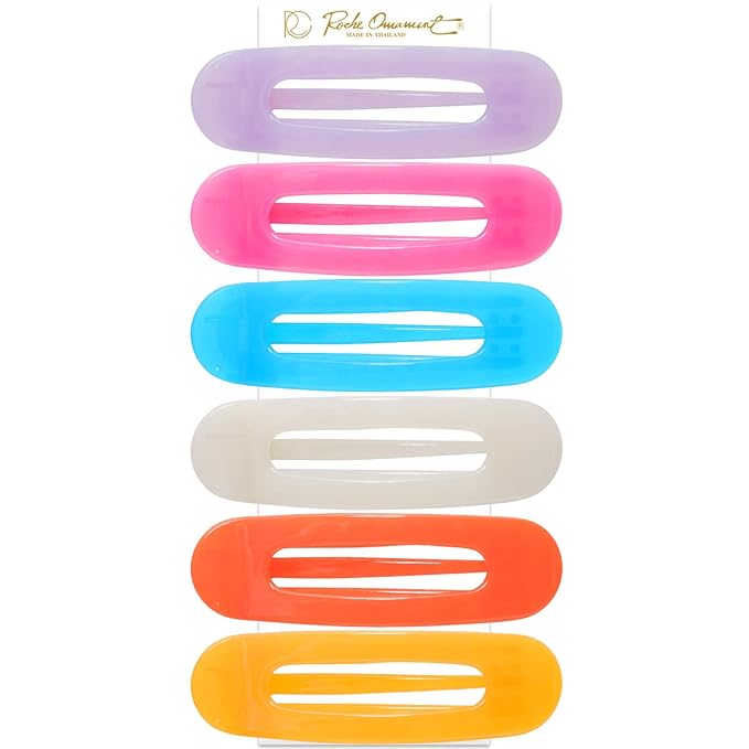 RC ROCHE 6 Pcs Flat Claw Hair Clips for Women Lay Down Barrettes No Crease Side Slide Thick Long Hair Duckbill French Against Head Jaw Claw Styling Jumbo Extra XL Clamp, Large Jelly Candy