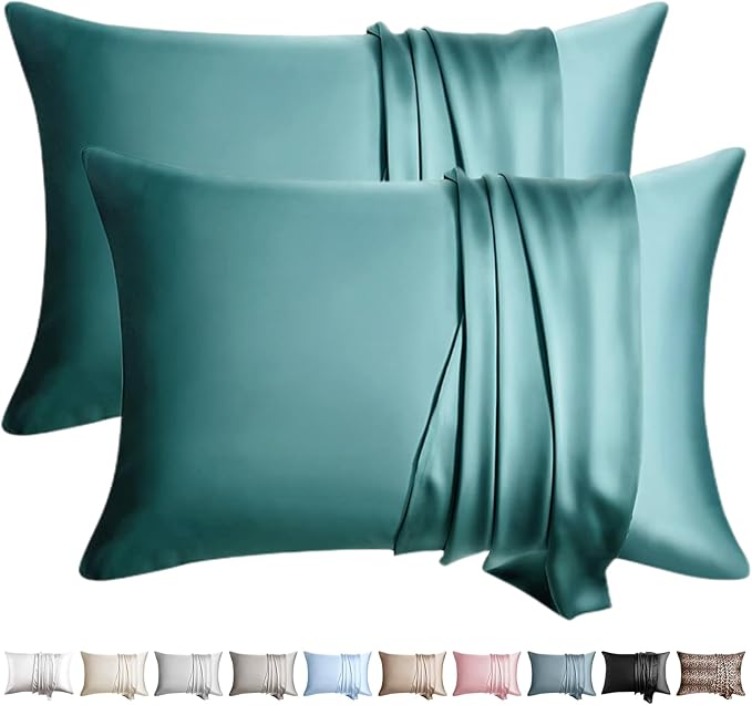 100% Silk Pillow Cases 2 Pack King Size Mulberry Silk Pillowcase for Hair and Skin Set of 2 Highest Grade 6A Silk Soft Breathable Silk Pillow Cases with Hidden Zipper, Teal