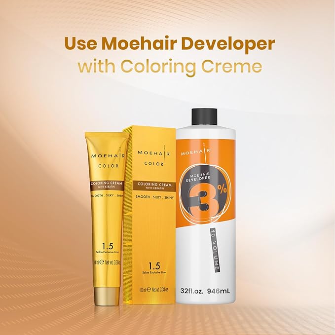 MOEHAIR Hair Color Developer 3% Hydrogen Peroxide, 10 Volume Creme Developer for Hair Coloring and Bleaching, Paraben-Free, Peach Fragrance 32 Fl. Oz