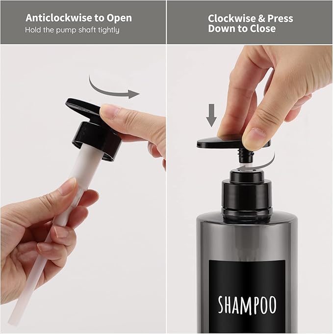 Segbeauty Shower Bottles Refillable, 3pcs 16.9oz/500ml Liquid Dispenser with Labels, Empty Plastic Lotion Pump Press Bottles for Shampoo, Conditioner, Body Soap, Hand Soap, Bathroom, Hotel - Gray