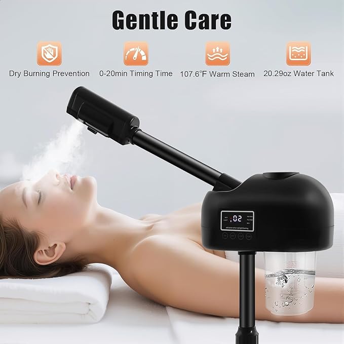 Stand Professional Ozone Facial Steamer with Digital Display, Adjustable Height & Rolling Base, Timer Function, 360° Rotatable Nozzle, Hot Mist Function, Use for Home, Salon SPA (Black)