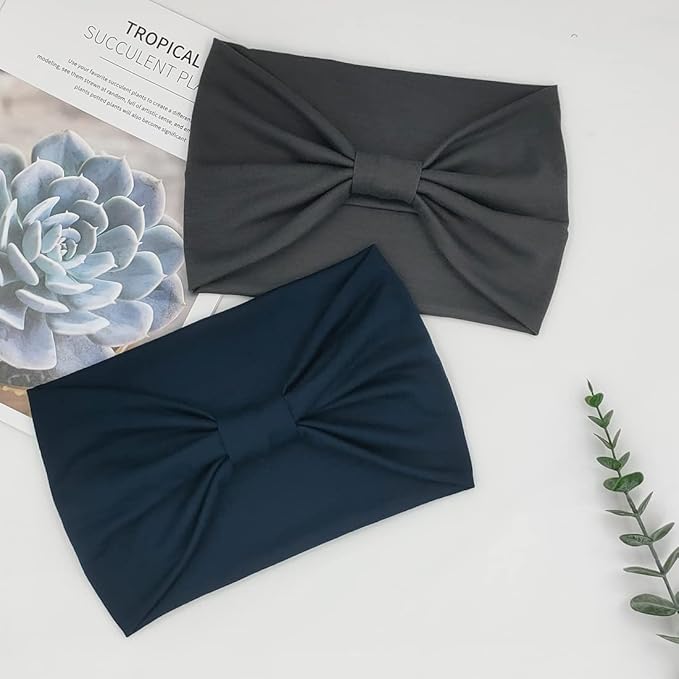 Wide Boho Headbands for Women Fashion Knotted Headband Yoga Workout Hair Accessories African Head Wrap 4 Pack