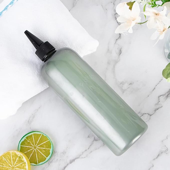 Applicator Bottle for Hair, 16.9 ounce Hair Color Applicator Bottle 2 Pack Squeeze Bottle Transparent Oil Bottles for Hair, PET Plastic Refillable Bottles with Twist Top Cap,Clear Black