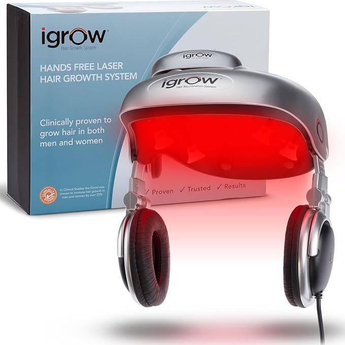 iGrow Laser Hair Growth System - Red Light Therapy, Clinically Proven, FDA Cleared Laser Cap Hair Growth for Men & Women
