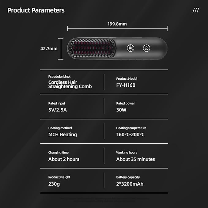Bestauty Hot Comb Hair Straightener Comb, MCH Fast 20s Heating Technology, 320℉-356℉-392℉ 3 Levels Adjustable, Negative Ion Conditioning Hair Straightening Brush Straightener Brush (Black)