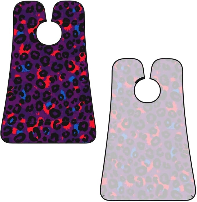 Beard Bib with 3 Suction Cups, Non-Stick Waterproof Hair Catcher Apron, Men's Shaving Essential for Grooming, Trippy Red Pink Purple Blue Cheetah Leopard Print Shave Bib