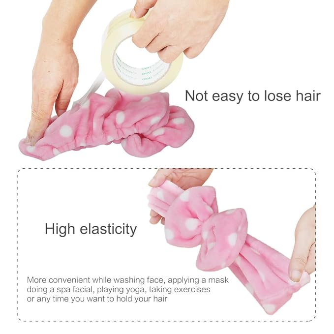 Shintop Women Fashion Lovely Soft Carol Fleece Bowknot Bow Makeup Cosmetic Shower Elastic Hair Band Hairlace Headband (Pink Polka dots)